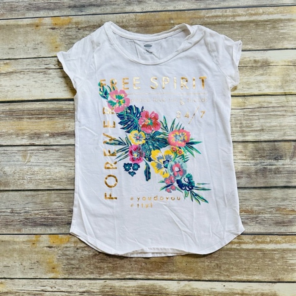 Girls cute white t w/graphic! Size 14